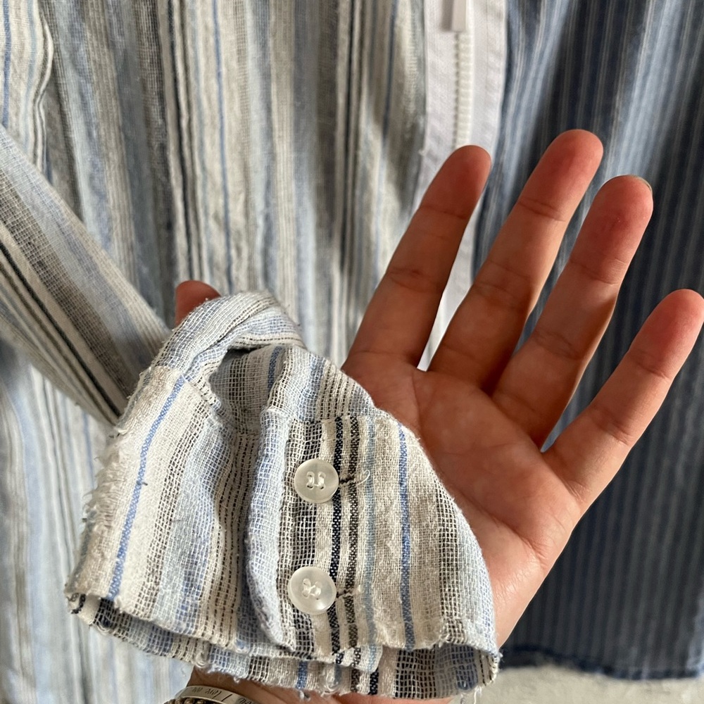 Gilded Intent Mixed Pattern Zip Up Collared Linen… - image 6